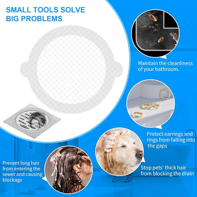 50pcs Disposable Shower Drain Hair Catcher Hair Trap for Shower Drain Mesh Stickers Shower Strainer for Bathroom Tub Kitchen Sink Shower Drain Cover Hair Stopper