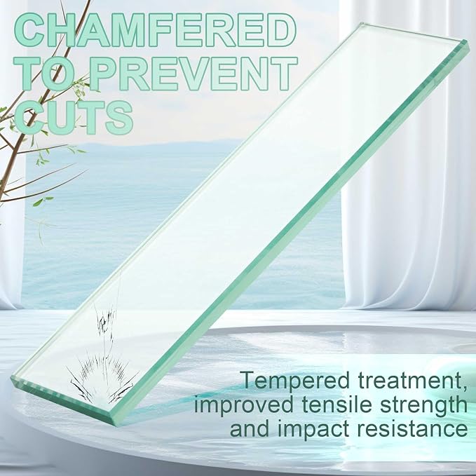 AceOrbit 1 Pcs 3-1/8 x 12-3/4 x 3/8 Inch Glass Shelf for Niche Break-Resistant Easy Install Clear Glass Support for DIY Storage Decor