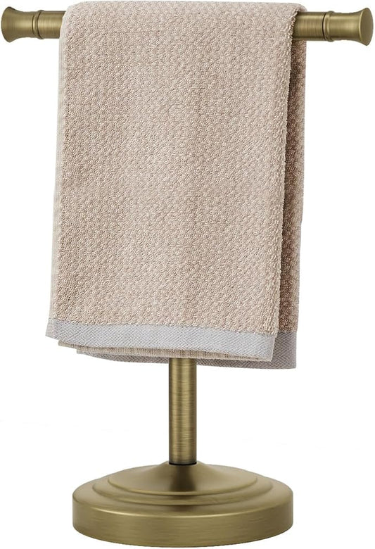 RUMOSE 13 Inch Antique Brass Towel Bar Stand Hand Holder Bathroom Kitchen Vanity Countertop T-Shape Towel Rack Free Standing Stainless Steel