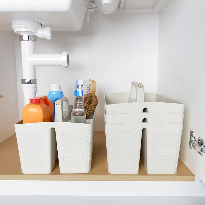 Shower Caddy Portable and Cleaning Caddy Organizer for Bathroom, Kitchen,Toiletries Storage, Caddy organizer with handle, Rust-Resistant, Durable Material(Milky White, 9.36"L×7.73"W×7.24"H)