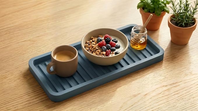 Silicone Sink and Surface Organizer Tray, Sponge Holder, Vanity Tray, Trivet | Heat Safe, Dishwasher Safe, for Bathroom and Kitchen Organization (Smoky Blue, 9"x3.5")