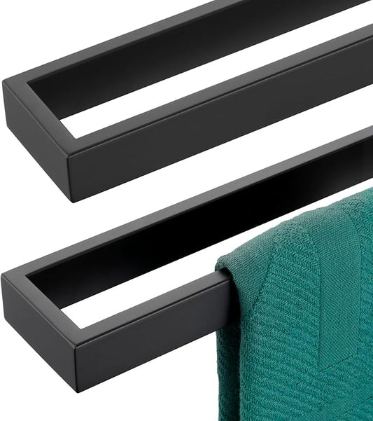 KOKOSIRI Towel Holder Matte Black Bath Towel Bars 24-Inch Kitchen Rack Stainless Steel for Bathroom Hardware Wall Mounted, 2 Pack B4008BK-L24-P2