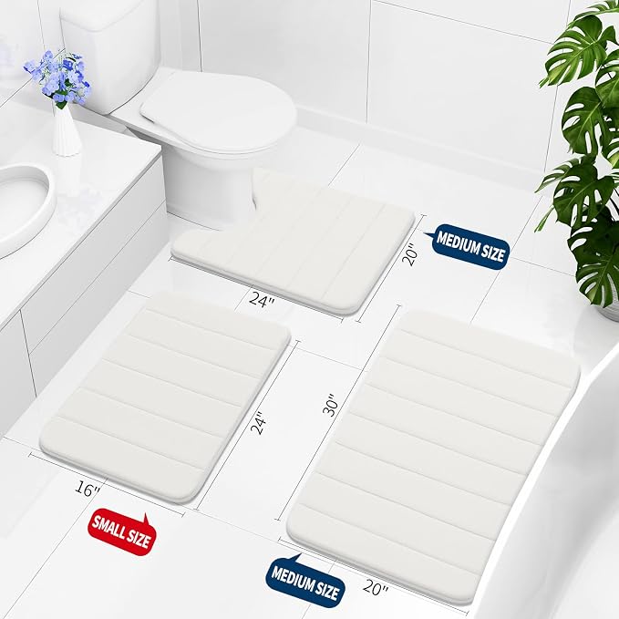 Buganda Memory Foam Bath Mat 70 x 34, Ultra Soft Absorbent Bathroom Rugs | Ivory, Machine Washable Quick Dry Bath Mats for Bathroom Floor, Shower and Tub, Home Decor Accessories