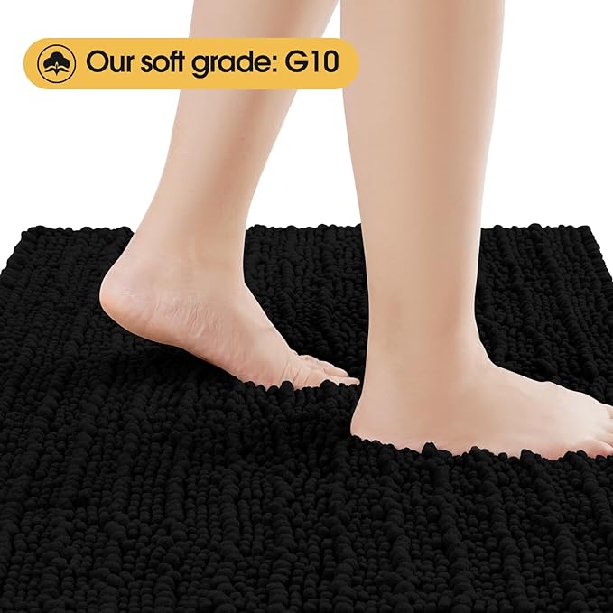 ACCUMTEK Upgrade Luxury Black Bathroom Rug Mat 36"x24", Ultra Soft Thick Absorbent Bath Mats, Non Slip Chenille Toilet Mat for Bathroom, Bedroom, Kitchen, Shower, Tub