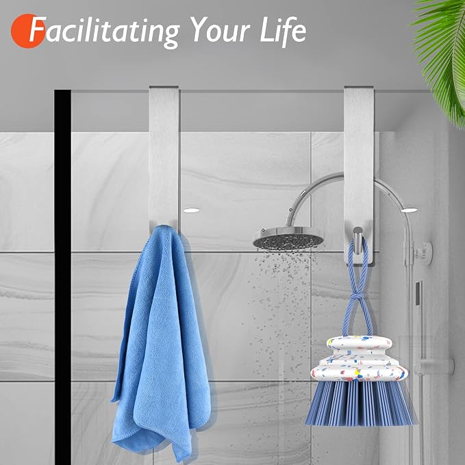 Kontoyo Shower Door Hooks(7.5 Inch),Extended Over Door Hooks for Bathroom Frameless Glass Shower Door,Stainless Steel Towel Hooks,Heavy Duty Rack Hooks for Robe,Towel-3 Pack-Silver