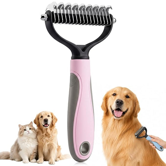 Pet Knotter for Dogs/Cats, Double Sided Pet Grooming Brush,Undercoat Rake Pets Brush for Long Hair Professional Deshedding Tool, Pets Hair Remover Shedding (Pink-L)