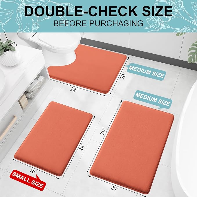 Smiry Memory Foam Bath Mat 47x17, Extra Soft and Absorbent Bathroom Rugs | Coral, Quick Dry Machine Washable Non-Slip Bath Mat for Bathroom Floor, Shower and Tub
