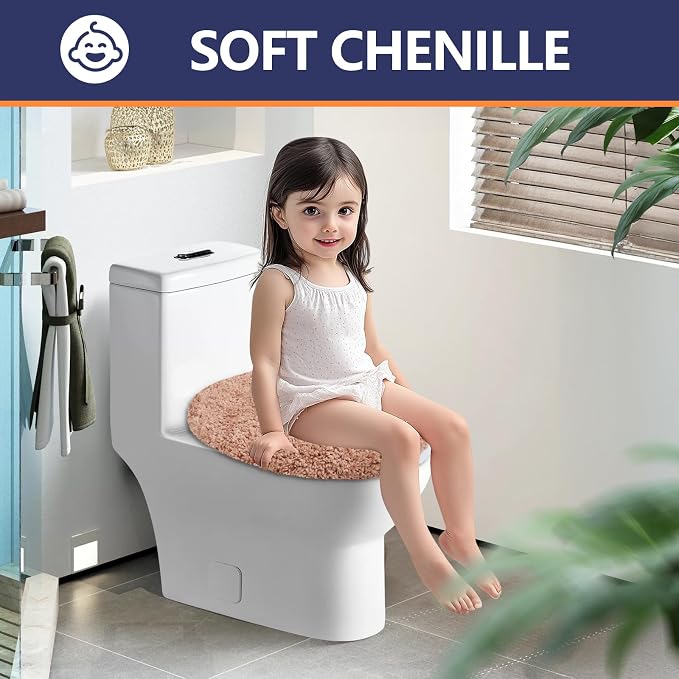 Soft Microfiber Toilet Seat Cover 17.5" x 15" Machine Washable | Solid Toilet Lid Cover Adjustable Rubber Backing Fits Most 16 -17.5" L x 14-16" W Round Oblong and Elongated Toilet Seat