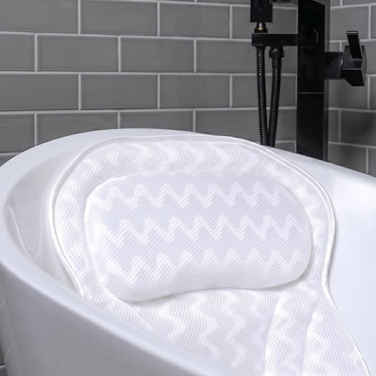 Bath Pillow Bathtub Pillow Back Neck Support Pillow, Spa Cushion for Tub, Relaxing Headrest Bath Pillow, Portable Washable Bathtub Accessories with 3D Air Mesh Thick Soft Cushion (Bright White)