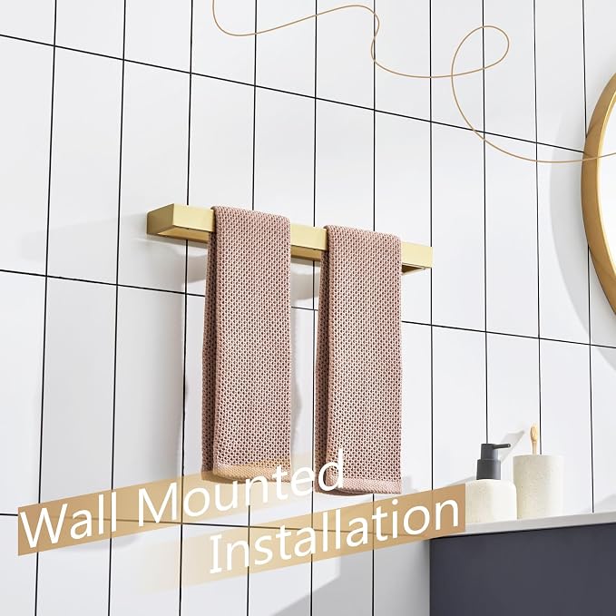 KOKOSIRI Towel Bar Brushed Gold Bath Towel Holder 16 Inch Kitchen Towel Hanger Rack Stainless Steel Bathroom Hardware Wall Mounted, 1 Pack B4008BG-L16
