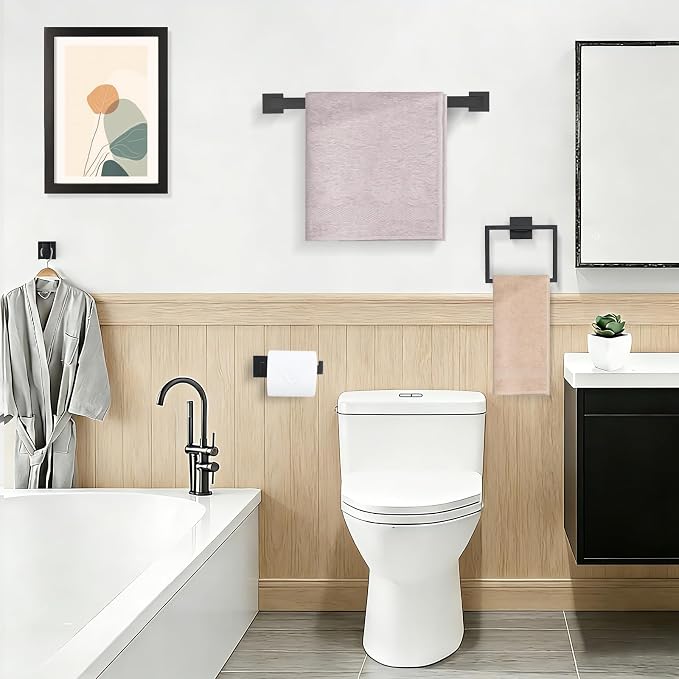 TURS 5-Piece Bathroom Hardware Set Matte Black Towel Bar Set Bath Towel Holder Sets SUS 304 Stainless Steel Wall Mounted Towel Rack Sets for Bathroom.