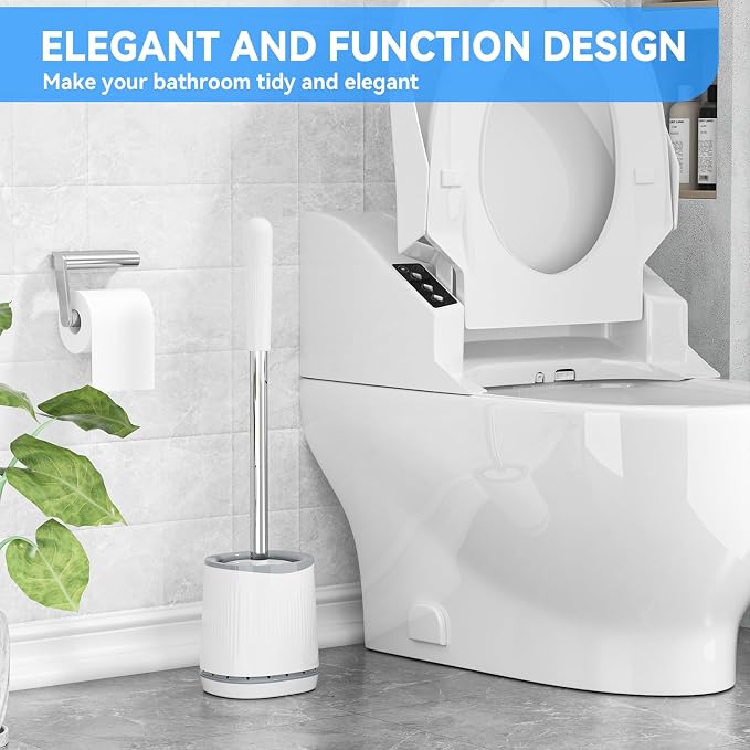 TRENTI Toilet Brush and Holder Set - Bristles Bowl Brush Head with Ventilated Holder, Wall Mounted Compact Set for Bathroom Deep Cleaning