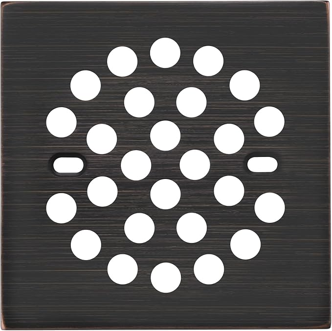 RRAJJ Square Improve 4-1/4 Inch(108mm*108mm) Screw-in Shower Floor Drain Grate Strainer (Oil Rubbed Bronze)
