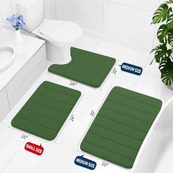 Buganda Memory Foam Bath Mat 35.4 x 24, Ultra Soft Absorbent Bathroom Rugs | Olive Green, Machine Washable Quick Dry Bath Mats for Bathroom Floor, Shower and Tub, Home Decor Accessories