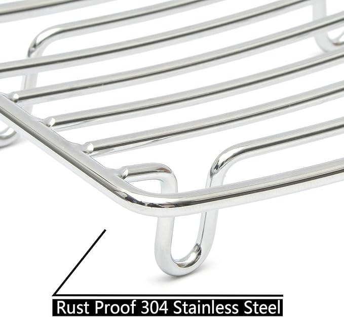Bar Soap Dish Holder for Shower Bathroom Stainless Steel Rust Proof Self Draining with White Soap Saver Pad
