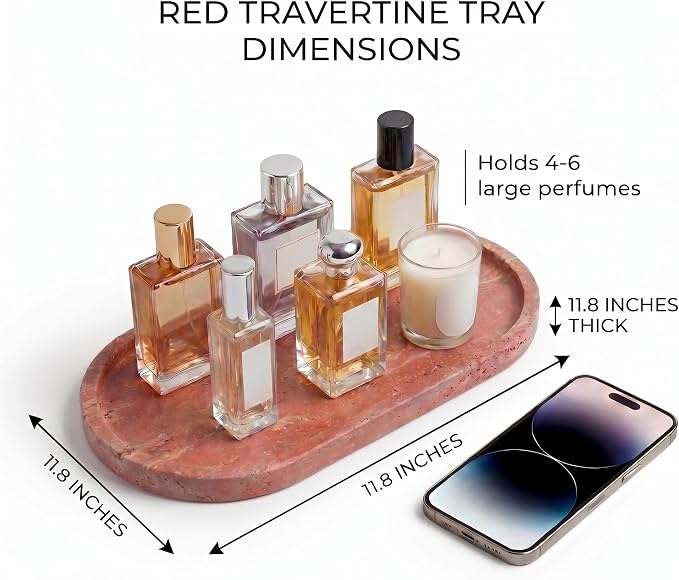 YKAJO Rosso Levanto Red Oval Marble Tray, 11.8x5.9 Perfume Organizer Dish | Honed natural stone; holds jewelry, rings, keys, candles, trinkets; for dresser, nightstand, bath counter