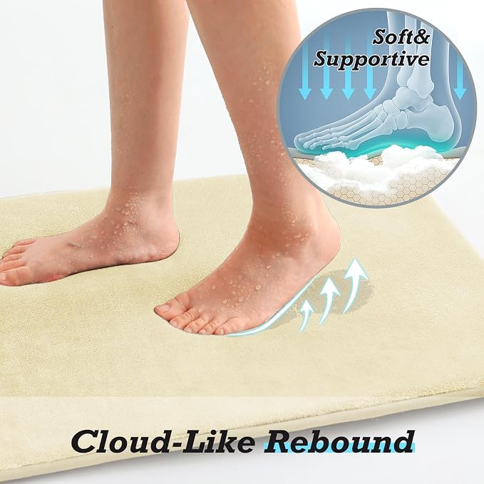 Bathroom Rugs Sets 2 Piece, Non-Slip & Quick Dry Bath Mat Set, Ultra Soft Velvet Bath Rugs for Bathroom, Toilet and Shower Floor, Cream Yellow