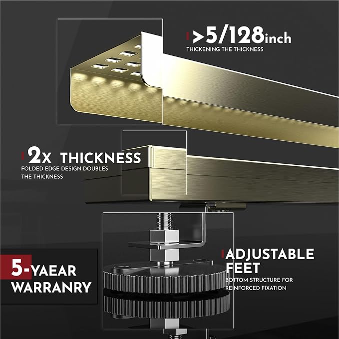 WEBANG 12 Inch Linear Shower Drain Rectangular Floor Drain with Accessories Square Hole Pattern Cover Grate Removable SUS304 Stainless Steel CUPC Certified Brushed Gold
