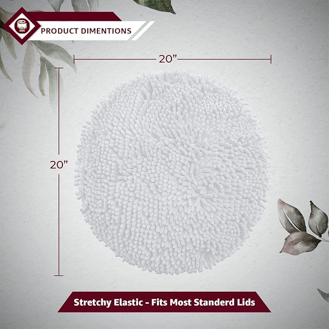 LuxUrux Toilet Lid Cover with Stretch Fit Elastic Band – Chenille Microfiber Toilet Seat Non-Slip Cover for Bathroom – Soft Plush, Machine Wash And Dry, Comfort & Clean Look (18 x 18'', White)