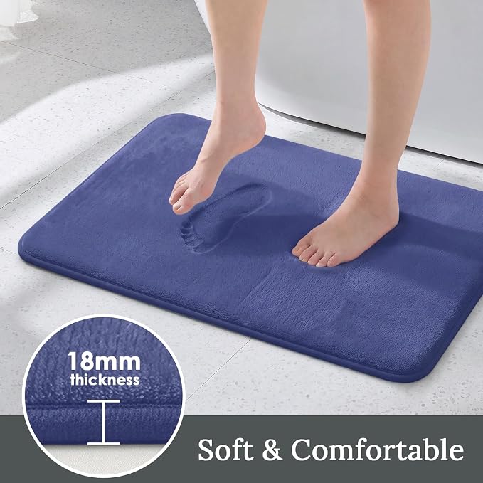 HUXMEYSON 3-Piece Memory Foam Bathroom Rug Set, Royal Blue | Quick Dry Velvet Surface, Non-Slip & PVC Backing, Ultra Soft Bath Rugs for Bathroom, 17"x24"+20"x32"+U Shape 20"x24"