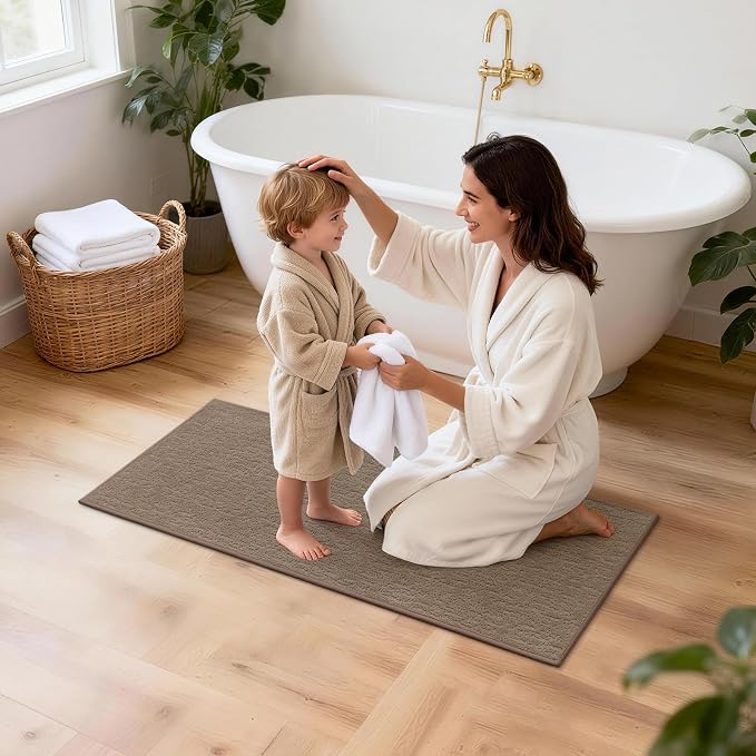 Pauwer Bathroom Rugs Sets 3 Piece, Ultra Thin Bath Mat Set, Brown | Non Slip Washable, Quick Dry, Super Absorbent, U-shaped Contour Toilet Rug, Low Pile, For Floor Sink Shower Room