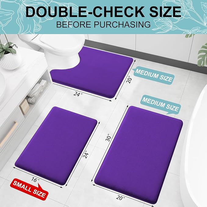 Smiry Memory Foam Toilet Rugs 24x20, Extra Soft Absorbent Bathroom Rugs | Dark Purple, Quick Dry Machine Washable Non-Slip Contour Bath Mat for Toilet
