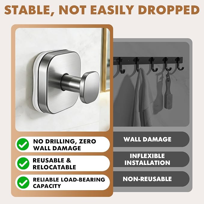 Suction Cup Hooks for Shower, Stainless Steel Suction Hooks No Drilling, Heavy Duty Waterproof Towel Hooks for Bathroom Kitchen Towel Robe Loofah, Glass Tile Mirror (4 Pack Silver)