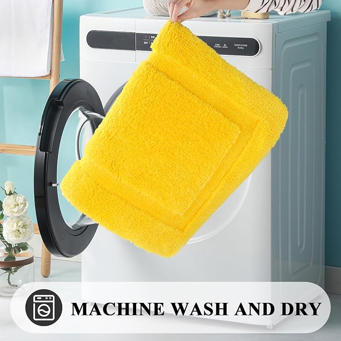SHACOS Soft Microfiber Yellow Bathroom Rugs Sets 2 Pieces 32x20 inch | Absorbent Plush Bath Rugs, Non Slip Washable Shaggy Bath Mats, Fluffy Bathroom Runner Floor Mats Shower Rug