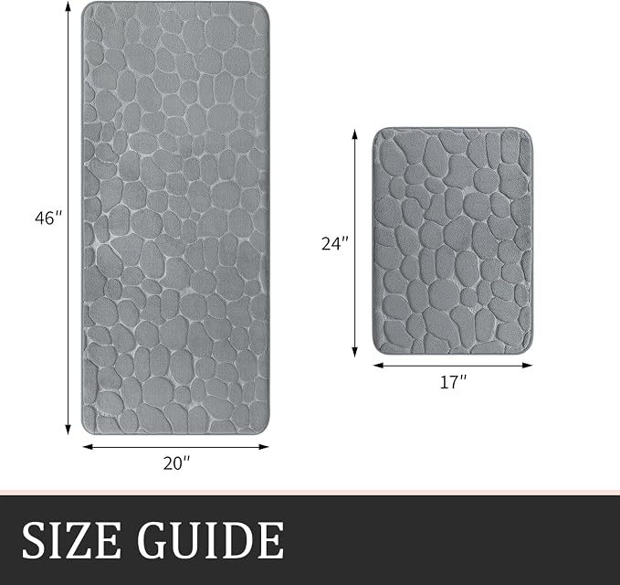 YIHOUSE Bathroom Rugs Mat Set, Memory Foam Bath Mat 2 Piece Gray | 17x24&20x46, Non Slip, Water Absorbent, Washable, Bath Mat For Bathroom, Sink and Toilet