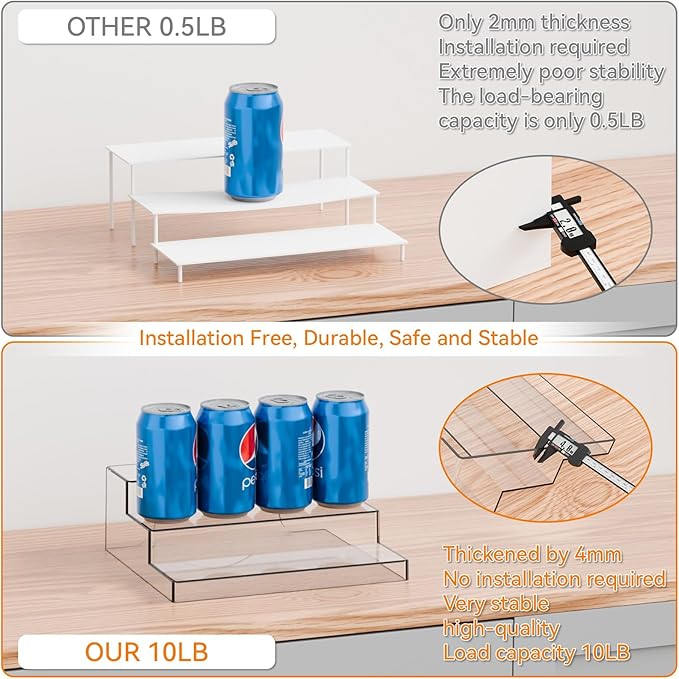 Yieach 3 Tier Clear Acrylic Spice Rack Organizer for Cabinet and Pantry Shelf - 10.3″L x 9.4″W Tiered Spice Rack & Holder,Step Shelves for Vitamin,Medicine Bottle,Jar,Can,Condiment,Seasoning Shelf