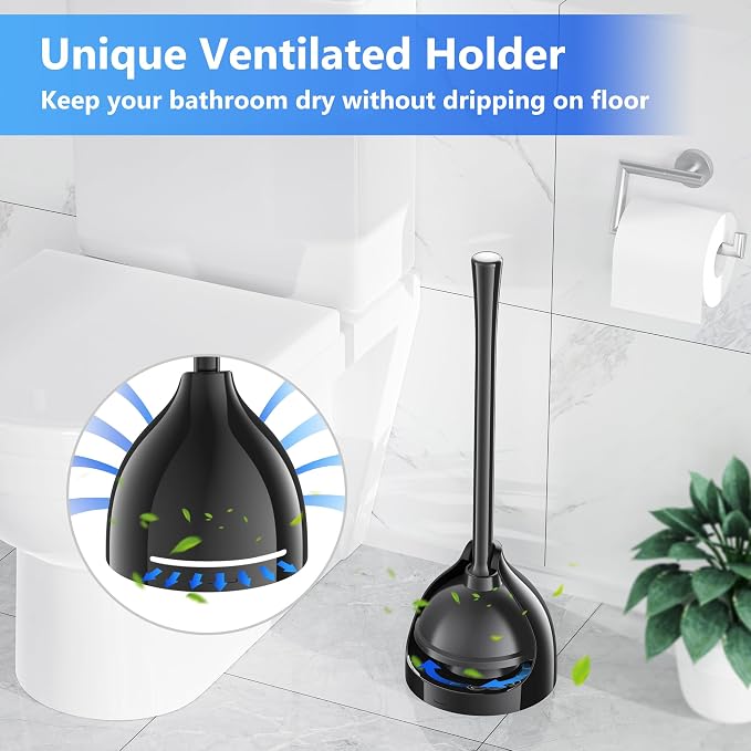 Toilet Plunger with Holder, Plungers for Bathroom Heavy Duty for 5.7-inch Toilet Drain, Toilet Plunger and Holder Combo for Bathroom Cleaning (Style 2)