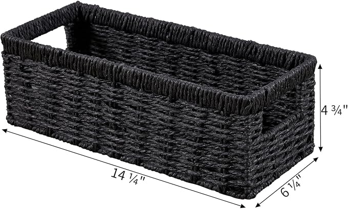 Vagusicc Wicker Storage Basket, Paper Rope Wicker Baskets with Handles, Toilet Paper Basket for Toilet Tank Top, Small Wicke Baskets for Organizing Shelves, 2-Pack, Black