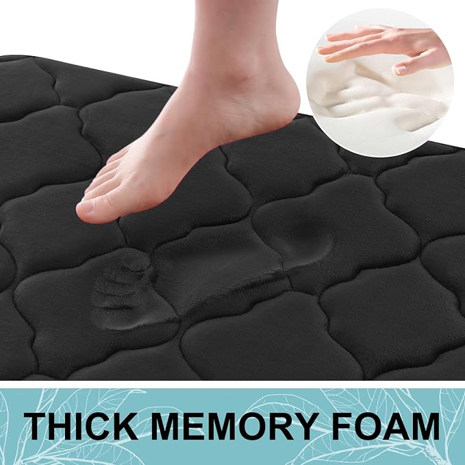 OLANLY Memory Foam Bath Mat Rug 40x32, Ultra Soft Bathroom Rugs, Black | Thick Absorbent Carpet, Non-Slip Backing, Machine Washable, for Bathroom Floor, Tub, Shower and Home Decor Accessories