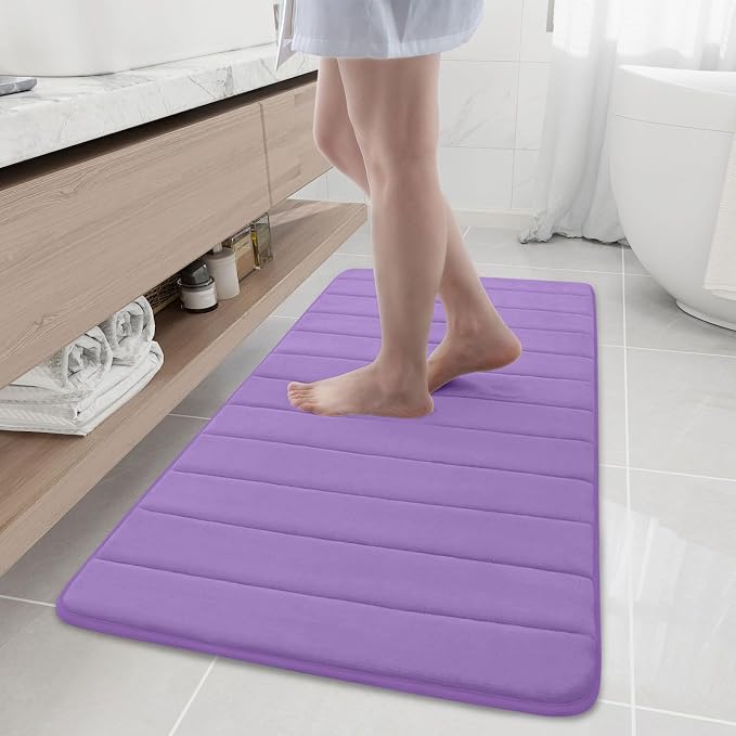 Buganda Memory Foam Bath Mat 47 x 20, Ultra Soft Absorbent Bathroom Rugs | Lavender, Machine Washable Quick Dry Bath Mats for Bathroom Floor, Shower and Tub, Home Decor Accessories