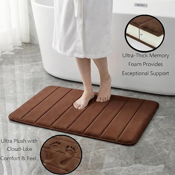 Memory Foam Bath Mat Set 3 Piece，Super Soft Absorbent Bathroom Rug Non Slip, Quick Dry,Machine Wash, Perfect Plush Bathroom Rugs,Home Decor Accessories,Coffee