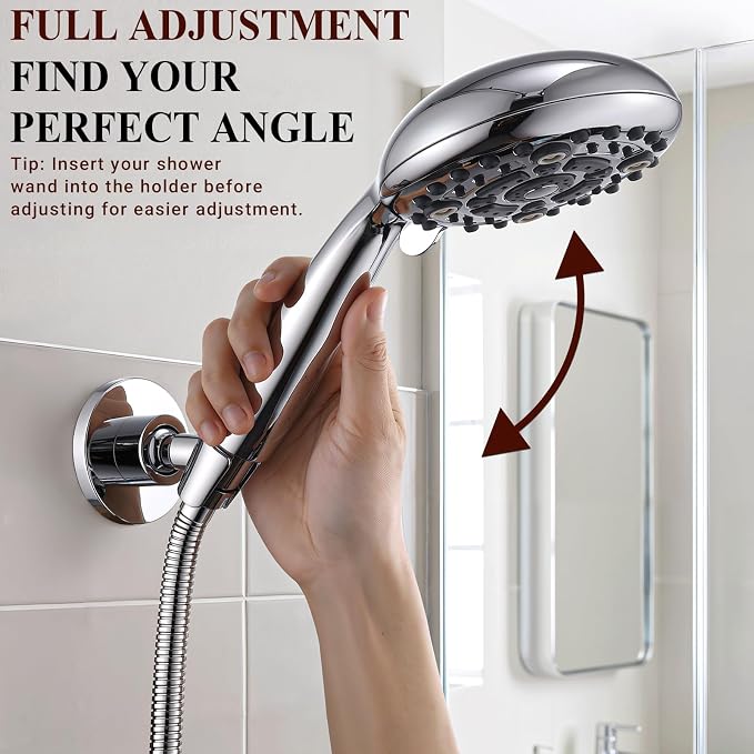 Metal Shower Head Holder, Adjustable Shower Wand Holder, Easy Install with Strong Adhesive or Drill Kit