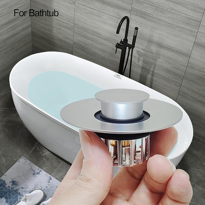 COAMANUG Bathtub Stopper | Shower Drain Hair Catcher, Pop-up Tub Stopper with Strainer | Pop-up Bathtub Drain Plug | Drai Protector for 1-1/2 to 1-3/4" Bath Drain Hole- Pearl Chrome