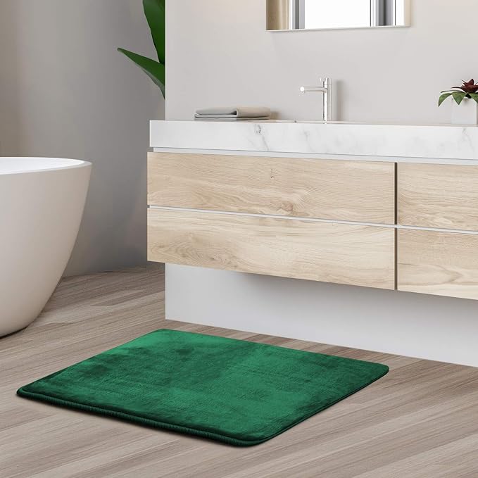Clara Clark Bathroom Rugs, Velvet Memory Foam Bath Mat, Non-Slip, Machine Washable Bath Rugs - Dries Quickly, Ultra Soft Plush Bath Mats for Bathroom, 17 x 24, Hunter Green