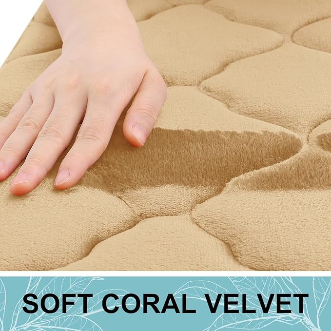 OLANLY Memory Foam Bath Mat Rug 30x20, Ultra Soft and Absorbent Bathroom Rugs, Non-Slip, Comfortable, Machine Washable Bath Carpet for Bathroom Floor, Tub, Shower and Home Decor Accessories, Beige | Thick Absorbent Carpet, Non-Slip Backing, Machine Was...
