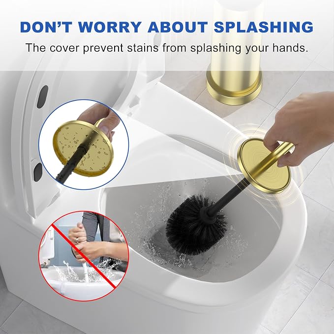 304 Stainless Steel Toilet Brush and Holder Set, Toilet Bowl Brush and Holder, Heavy Duty with Long Handle, Removable Inner Bowl and Splash Protection for Bathroom