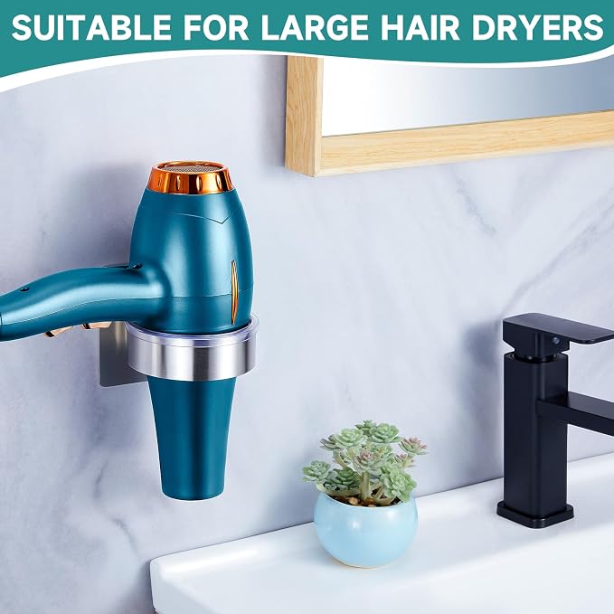Hair Dryer Holder Wall Mount, Blow Dryer Holder Wall, Adhesive Hair Dryer Hanger, Blow Dryer Organizer, Hair Tools Organizer for Bathroom Salon Barber Shop Hotel (Silver)