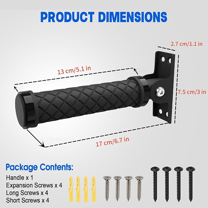 Flip Up Grab Bars for Doorways & Wall & Stairs，Safety Assist Handles for Elderly，Hand Rails for Seniors，Non-Slip Grip for Handicap，Disabled or People with Limited Balance-Black
