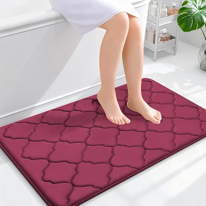 OLANLY Memory Foam Bath Mat Rug 36x24, Ultra Soft and Absorbent Bathroom Rugs, Non-Slip, Comfortable, Machine Washable Bath Carpet for Bathroom Floor, Tub, Shower and Home Decor Accessories, Burgundy | Thick Absorbent Carpet, Non-Slip Backing, Machine ...