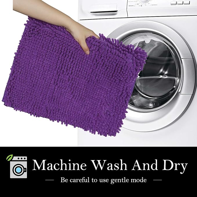 Bathroom Rugs Chenille Bath mat 2 Piece Set, Super Absorbent, Strong PVC Non Slip Backing, Bath mats for Bathroom, Plush Shaggy, Thick, Machine Washable, Bathtub, Shower, Toilet.(Violet)