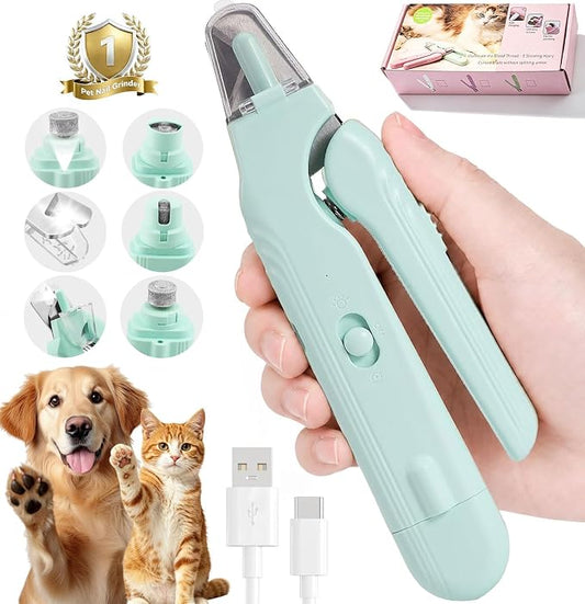 2-in-1 Dog Nail Grinder & Dog Nail Clipper for Sensitive Pets | Whisper-Quiet Claw Trimmer, with 2 LED Light & Safety Lock, Nail Clipping Collector Box, Painless Paws Grooming & Smoothing