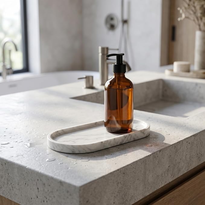 YKAJO Carrara White Gray Oval Marble Tray, 9.8x4.7 Perfume Organizer Dish | Honed natural stone; jewelry & trinket dish, ring & key holder, soap & candle catchall; bath counter, dresser, coffee table