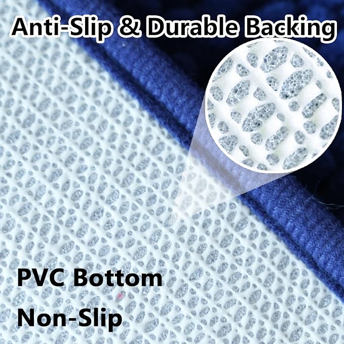 BOANKODU Bathroom Rug Sets 2 Piece, Non-Slip Soft Chenille Bath Mat, 32x20 + 20x20 Inch U Shape, Machine Washable (Navy Blue)