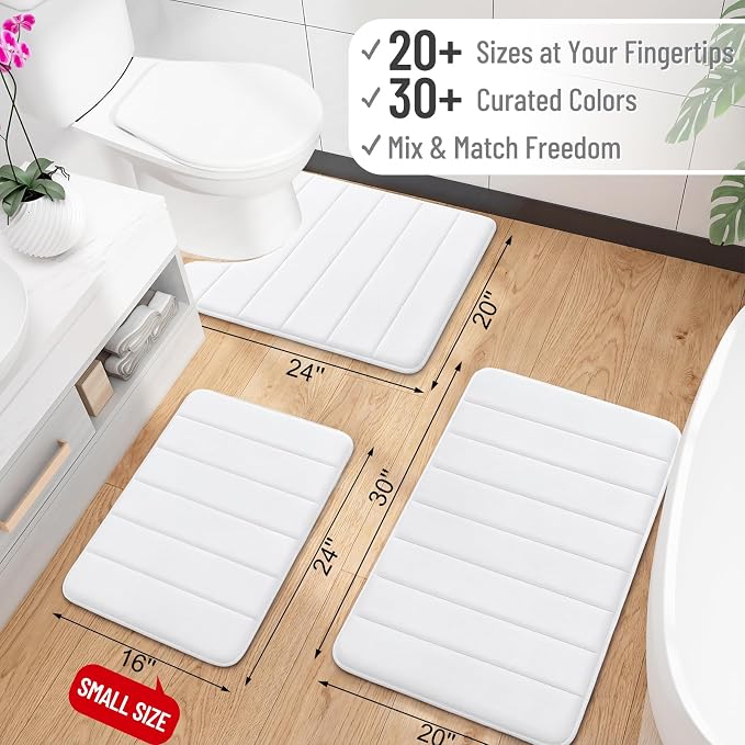 OLANLY Memory Foam Bath Mat 36x24, Super Soft and Absorbent Bathroom Rugs | White, Quick Dry Bath Rug, Machine Washable Shower Floor Mats, Bathmat Carpet for Bathroom Floor, Tub and Shower