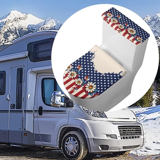 Toilet Lid & Tank Covers for Bathroom American Flag Toilet Lid Cover Round Non Slip Elongated Set 250th Anniversary of USA Decor