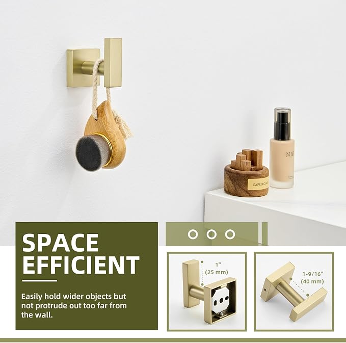 Angle Simple Towel Hook Brushed Gold, SUS304 Stainless Steel Robe Coat Hook for Bathroom, Hand Towel Holder Wall Mount